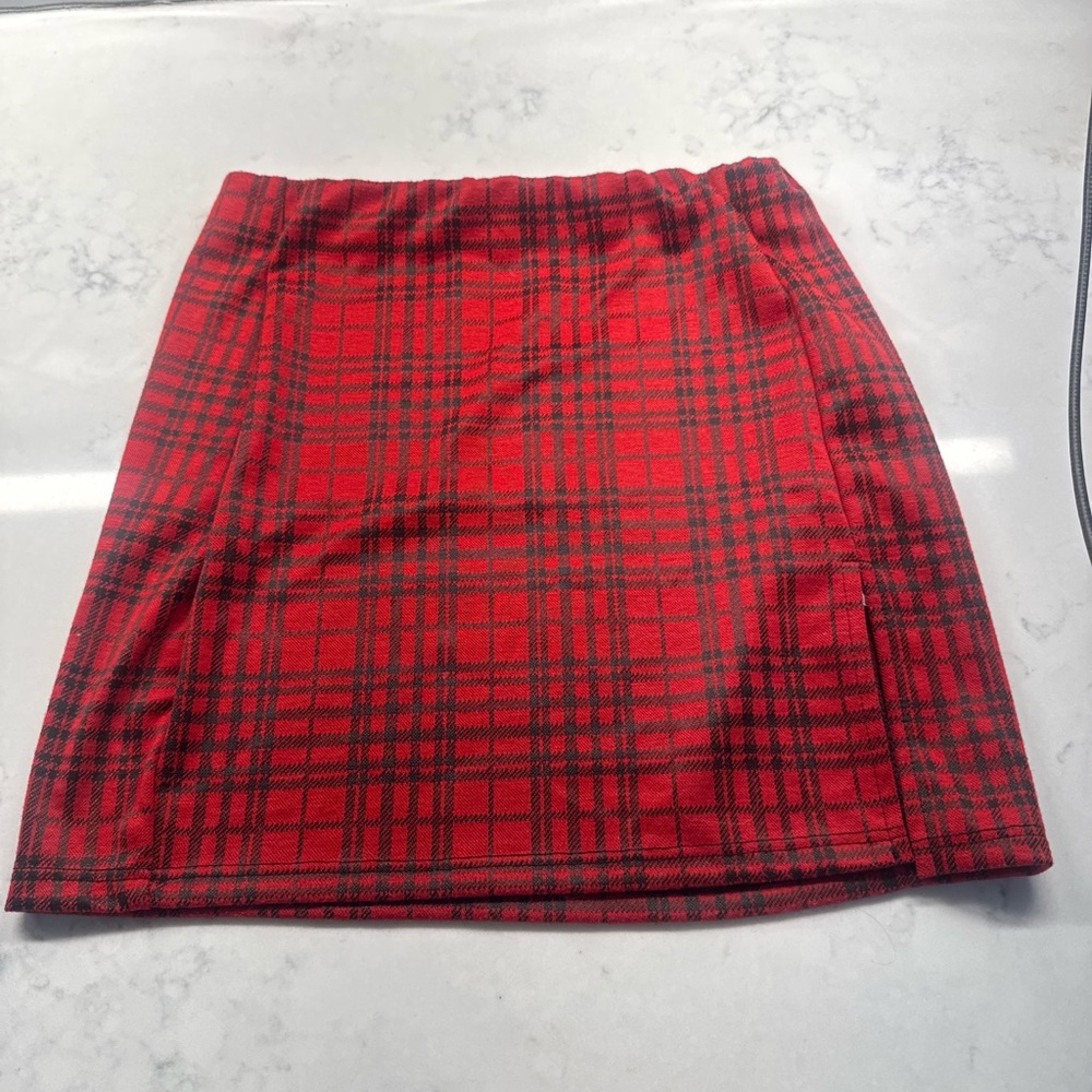 Better Be Red & Black Plaid Mini Skirt